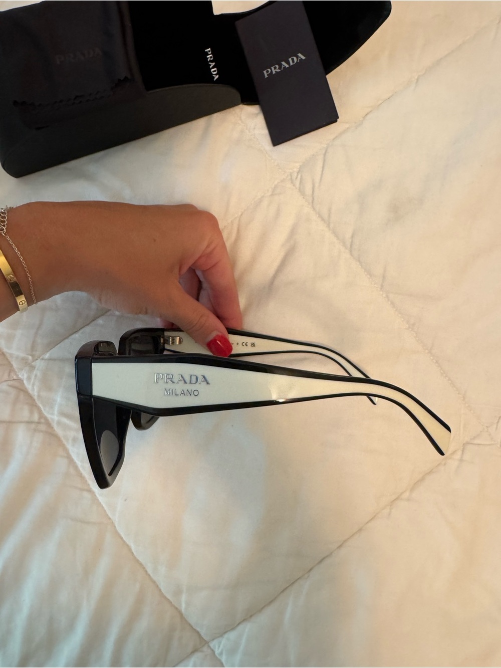 Prada Milano Black & White Logo Cat-Eye Sunglasses